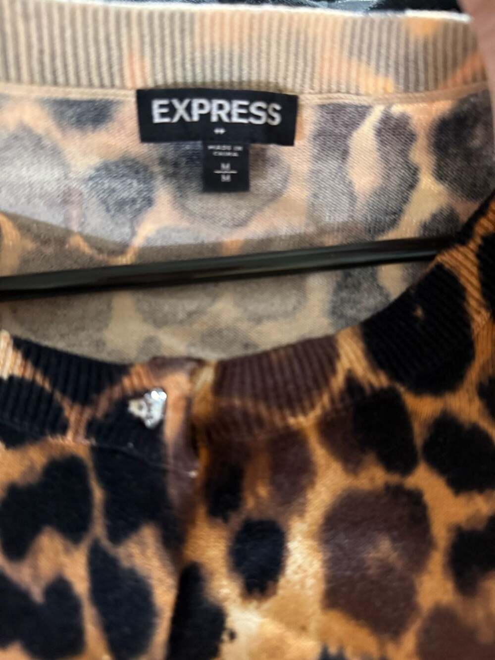 Express Women's Leopard Print Button-Front Cardigan Sweater - Picture 3 of 4